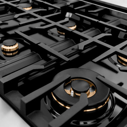ZLINE Autograph Edition 36 in. Classic Gas Rangetop with 6 Burners and Porcelain Cooktop in Stainless Steel with Champagne Bronze Accents (RTZ-36-CB)