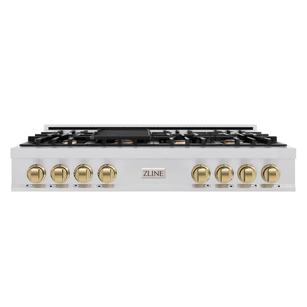 ZLINE Autograph Edition 48 in. Classic Gas Rangetop with 8 Burners and Porcelain Cooktop in Stainless Steel with Champagne Bronze Accents (RTZ-48-CB)