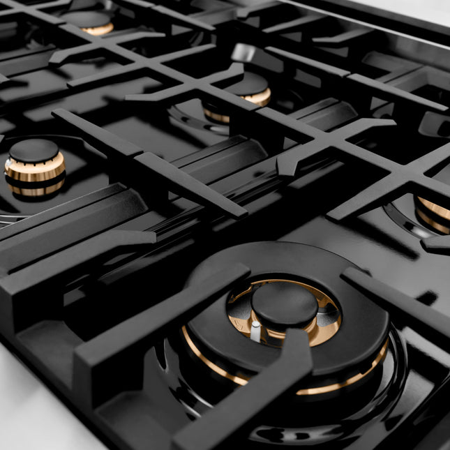 ZLINE Autograph Edition 48 in. Classic Gas Rangetop with 8 Burners and Porcelain Cooktop in Stainless Steel with Polished Gold Accents (RTZ-48-G)