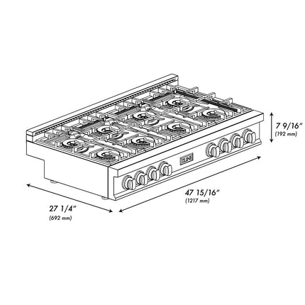 ZLINE 48 in. Classic Gas Rangetop with 8 Burner DuoPro™ Cooktop in Satin Stainless Steel (PCRTS-48)
