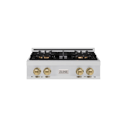 ZLINE Autograph Edition 30 in. Classic Gas Rangetop with 4 Burner DuoPro™ Cooktop in Stainless Steel and Champagne Bronze Accents (PCRTZ-30-CB)
