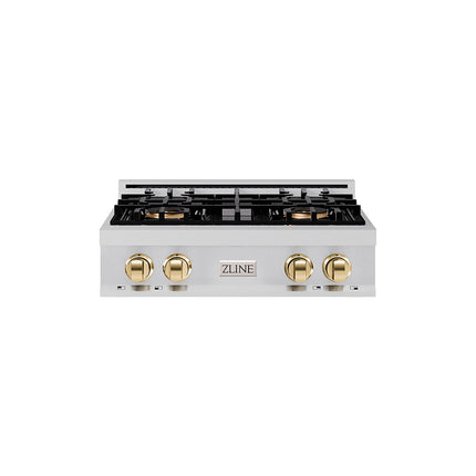 ZLINE Autograph Edition 30 in. Classic Gas Rangetop with 4 Burner DuoPro™ Cooktop in Stainless Steel and Polished Gold Accents (PCRTZ-30-G)