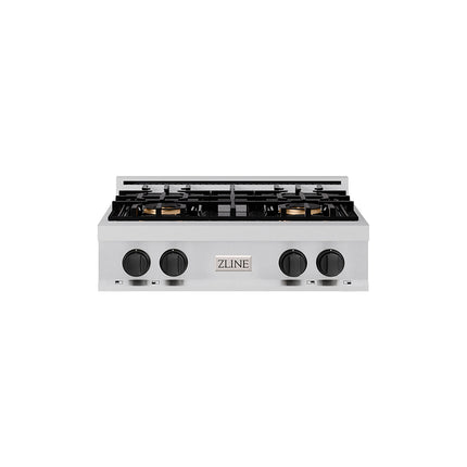ZLINE Autograph Edition 30 in. Classic Gas Rangetop with 4 Burner DuoPro™ Cooktop in Stainless Steel and Matte Black Accents (PCRTZ-30-MB)