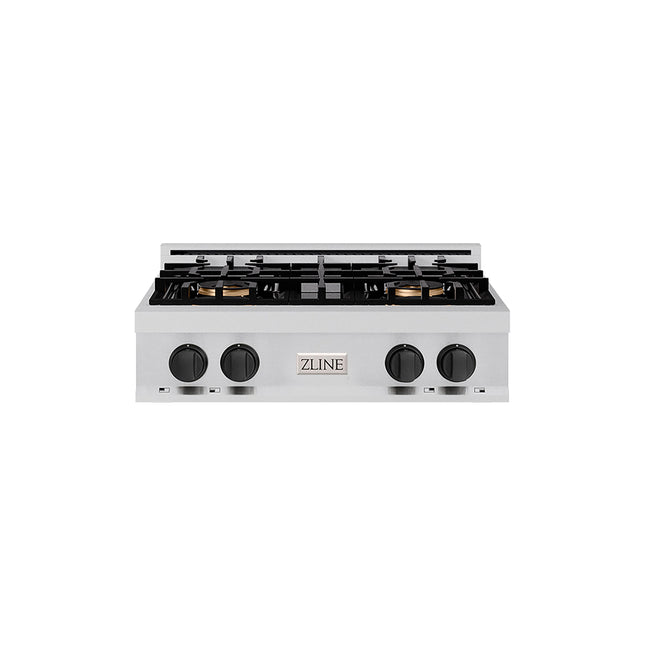 ZLINE Autograph Edition 30 in. Classic Gas Rangetop with 4 Burner DuoPro™ Cooktop in Stainless Steel and Matte Black Accents (PCRTZ-30-MB)