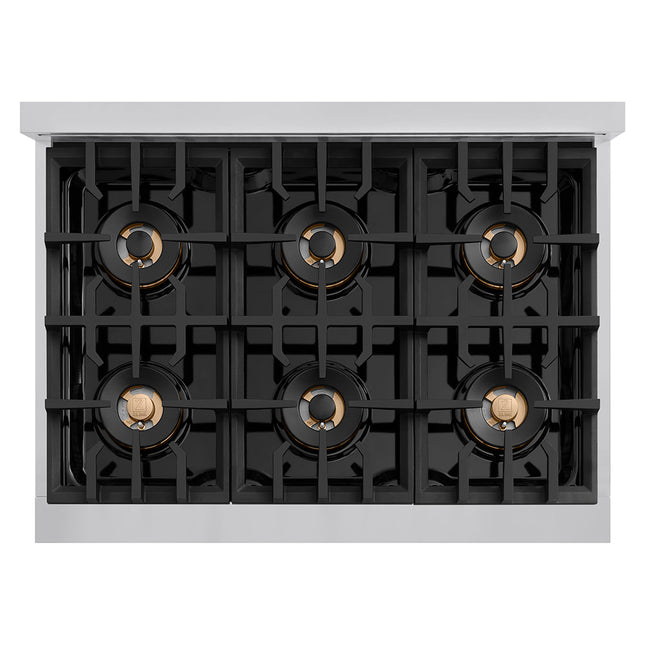 ZLINE Autograph Edition 36 in. Classic Gas Rangetop with 6 Burner DuoPro™ Cooktop in Stainless Steel and Matte Black Accents (PCRTZ-36-MB)