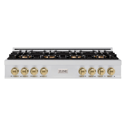 ZLINE Autograph Edition 48 in. Classic Gas Rangetop with 8 Burner DuoPro™ Cooktop in Stainless Steel and Champagne Bronze Accents (PCRTZ-48-CB)