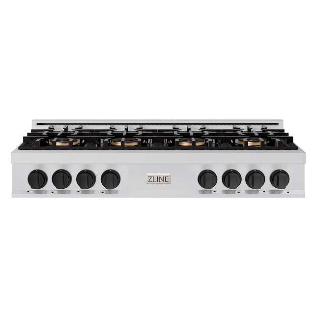ZLINE Autograph Edition 48 in. Classic Gas Rangetop with 8 Burner DuoPro™ Cooktop in Stainless Steel and Matte Black Accents (PCRTZ-48-MB)