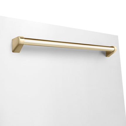 ZLINE Autograph Edition 36 in. Kitchen Package with Stainless Steel Dual Fuel Range with White Matte Door, Range Hood and Dishwasher with Polished Gold Accents (3AKP-RAWMRHDWM36-G)