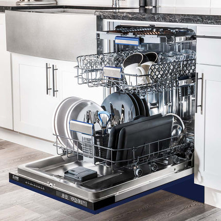 ZLINE 24" Tallac Series 3rd Rack Tall Tub Dishwasher in Blue Gloss with Stainless Steel Tub, 51dBa (DWV-BG-24)