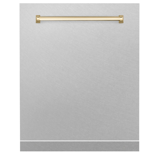 ZLINE Autograph Edition 24" Monument Dishwasher Panel in Fingerprint Resistant Stainless Steel with Polished Gold Handle (DPMTZ-SN-24-G)