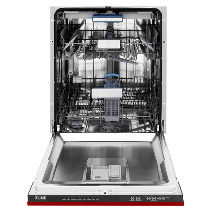 ZLINE 24 in. Tallac Series 3rd Rack Dishwasher with Red Gloss Panel and Traditional Handle, 51dBa (DWV-RG-24)