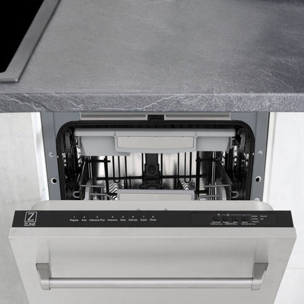 ZLINE 18 in. Tallac Series 3rd Rack Top Control Built-In Dishwasher in Stainless Steel and Traditional Handle, 51dBa (DWV-304-18)