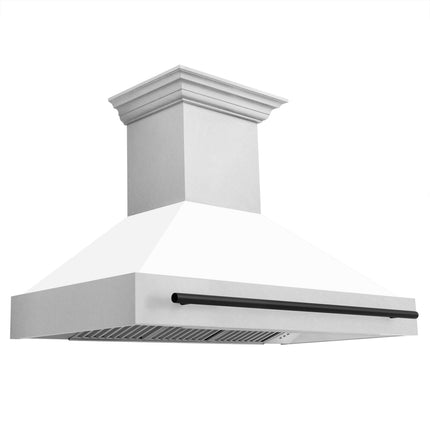 ZLINE Autograph Edition 48" Fingerprint Resistant Stainless Steel Range Hood with White Matte Shell and Matte Black Handle (8654SNZ-WM48-MB)