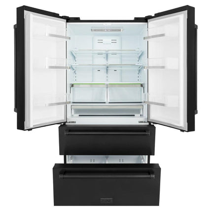 ZLINE 36 in. 22.5 cu. ft. Counter-Depth French Door Refrigerator with Ice Maker in Fingerprint-Resistant Black Stainless Steel (RFM-36-BS)