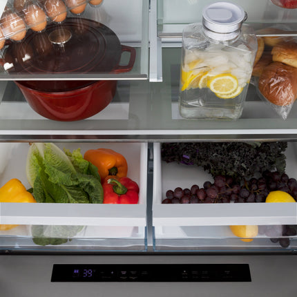 ZLINE Autograph Edition 36 in. 21.6 cu. ft. Counter-Depth French Door Refrigerator with Water and Ice Dispenser in Fingerprint-Resistant Stainless Steel with Matte Black Modern Handles (RFMZ-W-36-FMB)