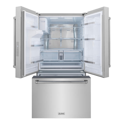ZLINE 36 in. 28.9 cu. ft. Standard-Depth French Door External Water Dispenser Refrigerator with Dual Ice Maker in Fingerprint-Resistant Stainless Steel (RSM-W-36)