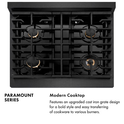 ZLINE 30 in. 4.2 cu. ft. Paramount Dual Fuel Range with Gas Cooktop and Electric Convection Oven in Black Satin Stainless Steel with 4 Brass Burners (SDRBS-BR-30)