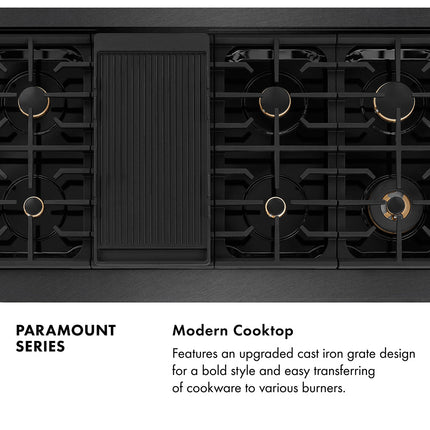 ZLINE Autograph Edition 48 in. 6.7 cu. ft. Paramount Double Oven Gas Range with 8 Burner Cooktop in Black Satin Stainless Steel and Polished Gold Accents (SGRBSZ-48-G)