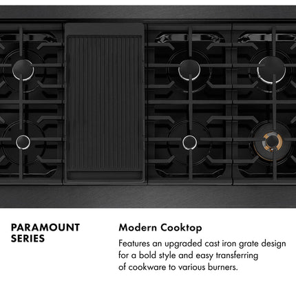 ZLINE 48 in. 6.7 cu. ft. Paramount Double Oven Gas Range with 8 Burner Cooktop in Black Satin Stainless Steel (SGRBS-48)