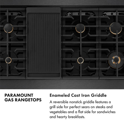 ZLINE Autograph Edition 48 in. Paramount Gas Rangetop with 8 Burners and Porcelain Cooktop in Black Satin Stainless Steel with Polished Gold Accents (SRTBSZ-48-G)