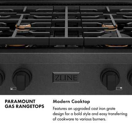 ZLINE 30 in. Paramount Gas Rangetop with 4 Brass Burners and Porcelain Cooktop in Black Satin Stainless Steel (SRTBS-BR-30)