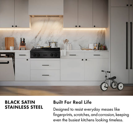 ZLINE Autograph Edition 48 in. Paramount Gas Rangetop with 8 Burner DuoPro™ Cooktop in Black Satin Stainless Steel and Polished Gold Accents (PSRTBSZ-48-G)