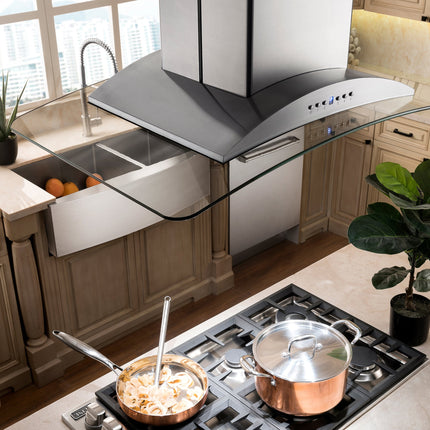 ZLINE 36" Convertible Vent Island Mount Range Hood in Stainless Steel & Glass (GL9i-36)