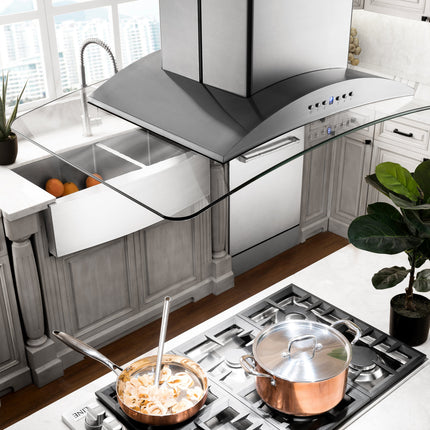 36" ZLINE CrownSound™Ducted Vent Island Mount Range Hood in Stainless Steel with Built-in Bluetooth Speakers (GL9iCRN-BT-36)