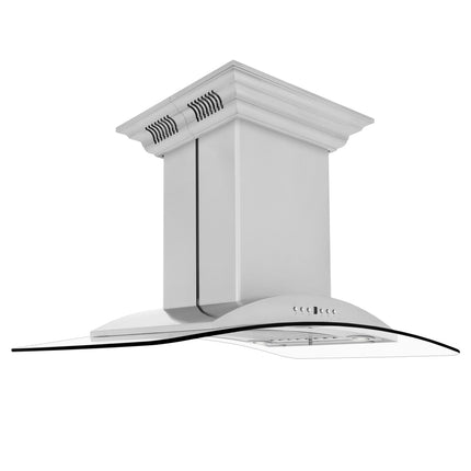 36" ZLINE CrownSound™Ducted Vent Island Mount Range Hood in Stainless Steel with Built-in Bluetooth Speakers (GL9iCRN-BT-36)