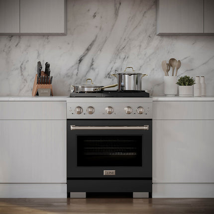 ZLINE 30 in. 4.2 cu. ft. Paramount Dual Fuel Range with 4 Burner DuoPro™ Cooktop and Electric Convection Oven with Black Matte Door (PSDR-BLM-30)