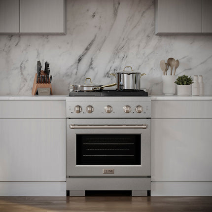 ZLINE 30 in. 4.2 cu. ft. Paramount Dual Fuel Range with 4 Burner DuoPro™ Cooktop and Electric Convection Oven in Satin Stainless Steel (PSDRS-30)