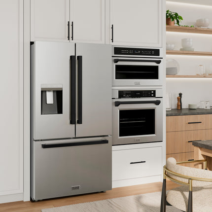 ZLINE Autograph Edition 36 in. 28.9 cu. ft. Standard-Depth French Door External Water Dispenser Refrigerator with Dual Ice Maker in Fingerprint-Resistant Stainless Steel and Matte Black Modern Handles (RSMZ-W-36-FMB)