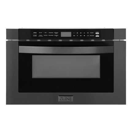 ZLINE Kitchen Package with Black Stainless Steel Refrigerator, 36 in. Dual Fuel Range, Range Hood, and Microwave Drawer (4KPR-RABRH36-MW)