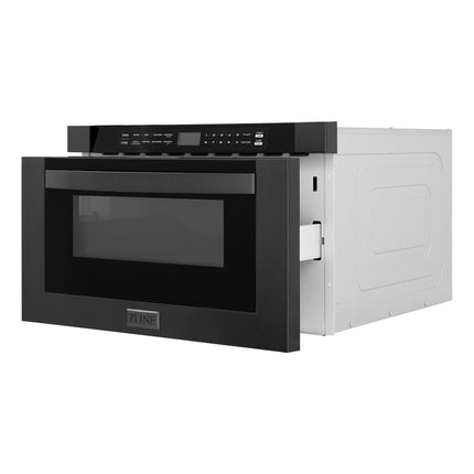 ZLINE Kitchen Package with Black Stainless Steel Refrigerator, 48 in. Dual Fuel Range, Range Hood, and Microwave Drawer (4KPR-RABRH48-MW)