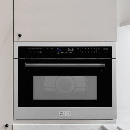 ZLINE Autograph Edition 24 in. 1.6 cu ft. Built-in Convection Microwave Oven in Satin Stainless Steel with Matte Black Accents (MWOZ-24-SS-MB)