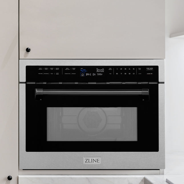 ZLINE Autograph Edition 24 in. 1.6 cu ft. Built-in Convection Microwave Oven in Satin Stainless Steel with Matte Black Accents (MWOZ-24-SS-MB)