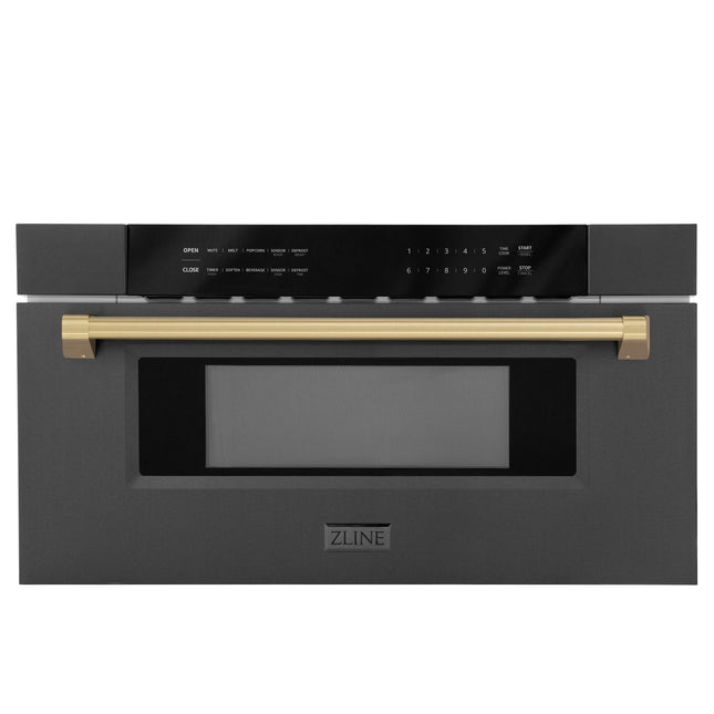 ZLINE Autograph Edition 30 in. 1.2 cu. ft. Built-in Microwave Drawer in Black Stainless Steel and Champagne Bronze Accents (MWDZ-30-BS-CB)