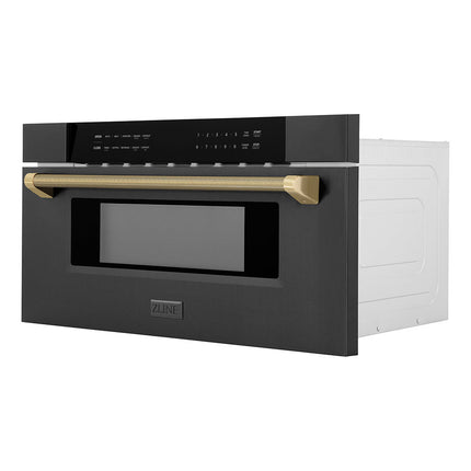 ZLINE Autograph Edition 30 in. 1.2 cu. ft. Built-in Microwave Drawer in Black Stainless Steel and Champagne Bronze Helix Handle (MWDZ-30-BS-KCB)