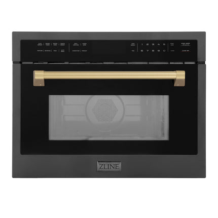 ZLINE Autograph Edition 24" 1.6 cu ft. Built-in Convection Microwave Oven in Black Stainless Steel and Champagne Bronze Accents (MWOZ-24-BS-CB)