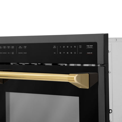 ZLINE Autograph Edition 24" 1.6 cu ft. Built-in Convection Microwave Oven in Black Stainless Steel and Polished Gold  Accents (MWOZ-24-BS-G)
