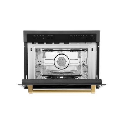 ZLINE Autograph Edition 24" 1.6 cu ft. Built-in Convection Microwave Oven in Black Stainless Steel and Polished Gold  Accents (MWOZ-24-BS-G)