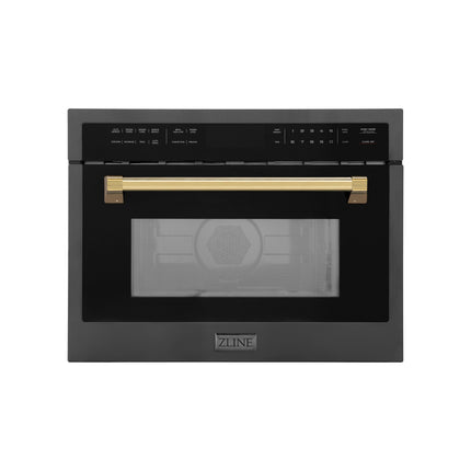 ZLINE Autograph Edition 24" 1.6 cu ft. Built-in Convection Microwave Oven in Black Stainless Steel and Polished Gold  Accents (MWOZ-24-BS-G)