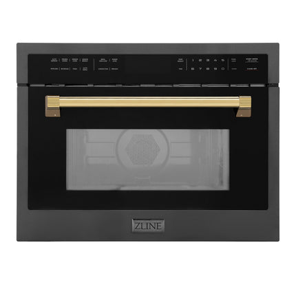 ZLINE Autograph Edition 24" 1.6 cu ft. Built-in Convection Microwave Oven in Black Stainless Steel and Polished Gold  Accents (MWOZ-24-BS-G)