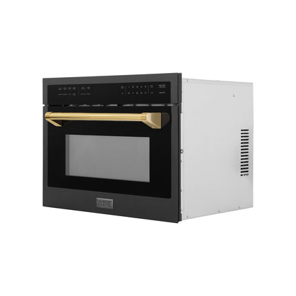 ZLINE Autograph Edition 24" 1.6 cu ft. Built-in Convection Microwave Oven in Black Stainless Steel and Polished Gold  Accents (MWOZ-24-BS-G)