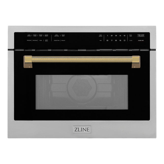 ZLINE Autograph Edition 24 in. 1.6 cu ft. Built-in Convection Microwave Oven in Stainless Steel and Polished Gold Helix Handle (MWOZ-24-KG)