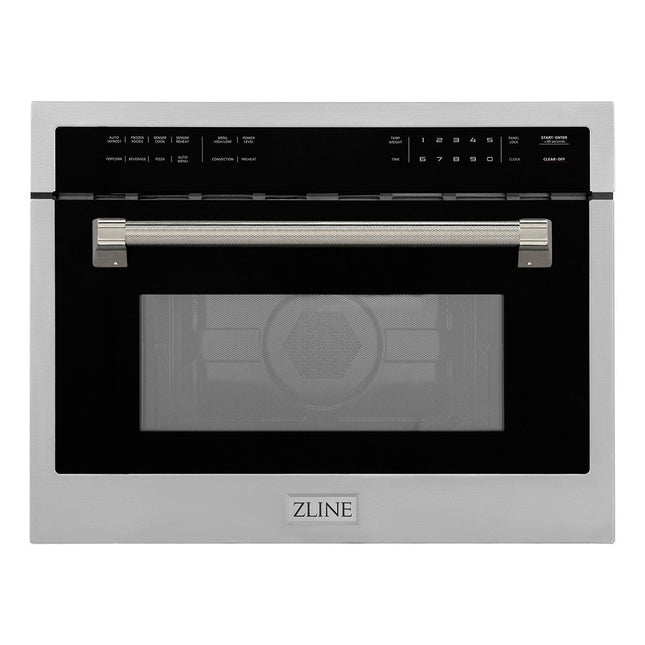 ZLINE Autograph Edition 24 in. 1.6 cu ft. Built-in Convection Microwave Oven in Stainless Steel and Polished Nickel Helix Handle (MWOZ-24-KPN)