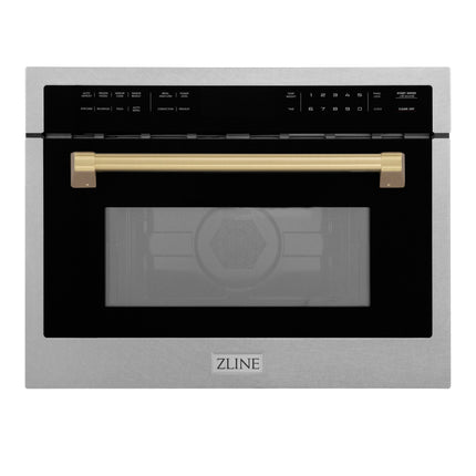 ZLINE Autograph Edition 24 in. 1.6 cu ft. Built-in Convection Microwave Oven in Satin Stainless Steel with Champagne Bronze Accents (MWOZ-24-SS-CB)
