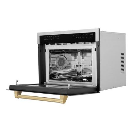 ZLINE Autograph Edition 24 in. 1.6 cu ft. Built-in Convection Microwave Oven in Satin Stainless Steel with Champagne Bronze Accents (MWOZ-24-SS-CB)