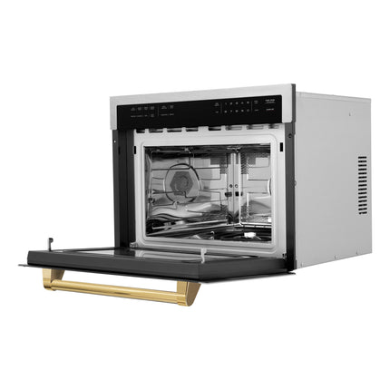 ZLINE Autograph Edition 24 in. 1.6 cu ft. Built-in Convection Microwave Oven in Satin Stainless Steel with Polished Gold Accents (MWOZ-24-SS-G)