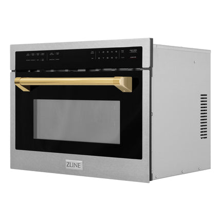 ZLINE Autograph Edition 24 in. 1.6 cu ft. Built-in Convection Microwave Oven in Satin Stainless Steel with Polished Gold Accents (MWOZ-24-SS-G)